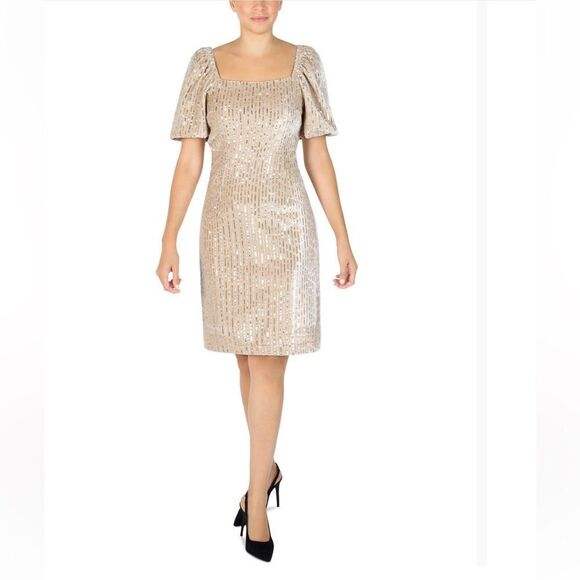 julia jordan Dresses & Skirts - Julia Jordan Women's Puff Sleeve Velvet Sequin Sheath Dress